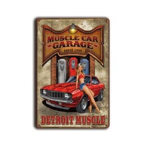 Metalen wandbord Muscle car garage