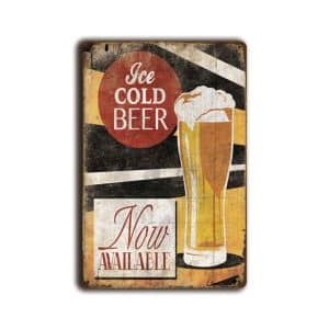 Metalen wandbord Ice cold beer, now available