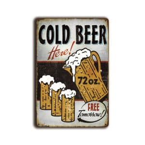 Metalen bord Cold beer here!