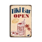 Metalen wandbord Tiki bar open
