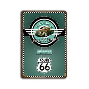Metalen wandbord  Dad's garage open 24 hours route 66
