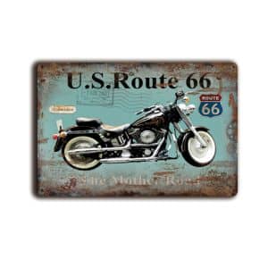 Metalen wandbord U.S. Route 66 motorbike