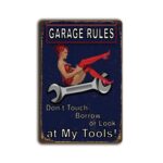 Metalen wandbord Garage rules Don't touch, Borrow or look at My tools!