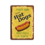Metalen wandbord Enjoy our hotdogs. Best dogs in town