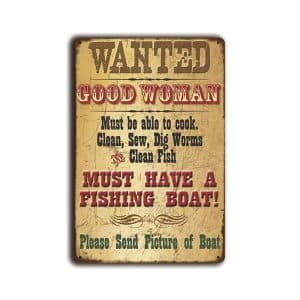 Metalen bord Wanted. Good woman