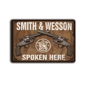 Metalen wandbord Smith and Wesson spoken here
