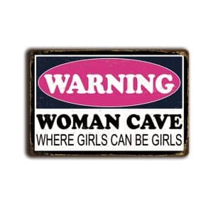 Metalen wandbord Warning Woman cave Where girls can be girls