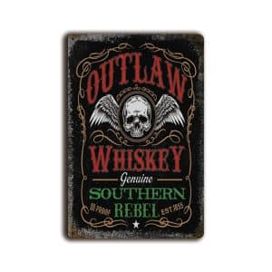 Metalen wandbord Outlaw Whiskey Genuine Southern rebel