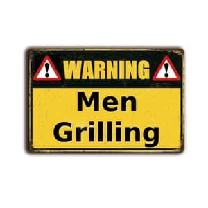 Metalen wandbord Warning Men Grilling