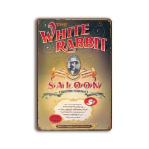 Metalen wandbord The white rabbit Saloon