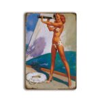 Metalen wandbord Pin-up met verrekijker