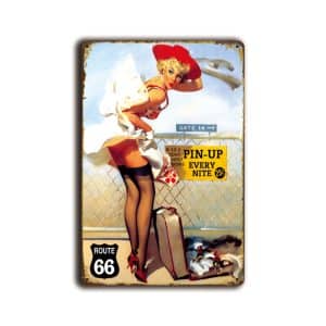 Metalen wandbord Route 66 Pin-up girl