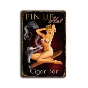 Metalen wandbord Pin-up Hot Cigar bar