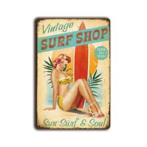 Metalen wandbord Vintage surf shop "Sun Surf & Soul"