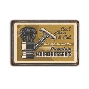 Metalen wandbord Premium Hairdresser's Cool, Shave and cut