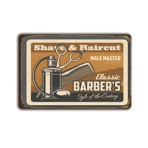 Metalen wandbord Shave&Haircut male master Classic Barber's