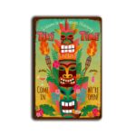 Metalen wandbord Tiki time come in we're open