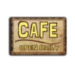 Metalen wandbord Cafe open daily