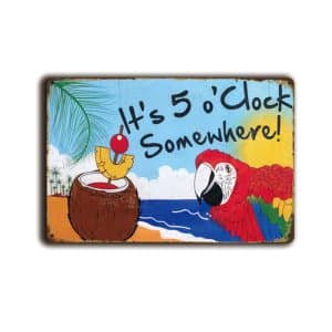 Metalen wandbord It's 5 o'clock somewhere! "coconut"