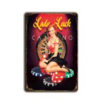 Metalen wandbord Lady luck Casino Poker girl